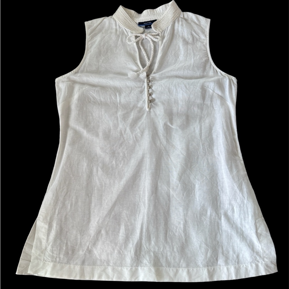 Nautica Linen Cotton Sleeveless Tie Neck Top Size 4